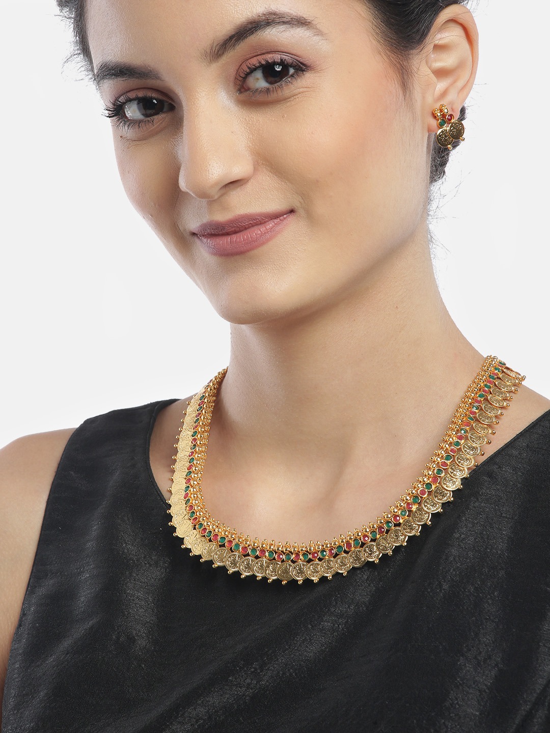 YouBella All Time Combo of Red Green Long Traditional Maharani Coin Jewellery Set and Red Green Coin Necklace Set